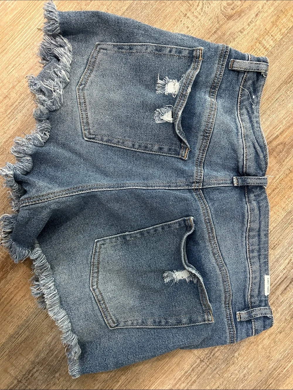 Ripped Frayed Denim Shorts - Medium Blue